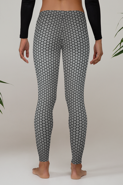 Midnight Silver Honeycomb Grid Pattern Women's Standard Yoga Leggings