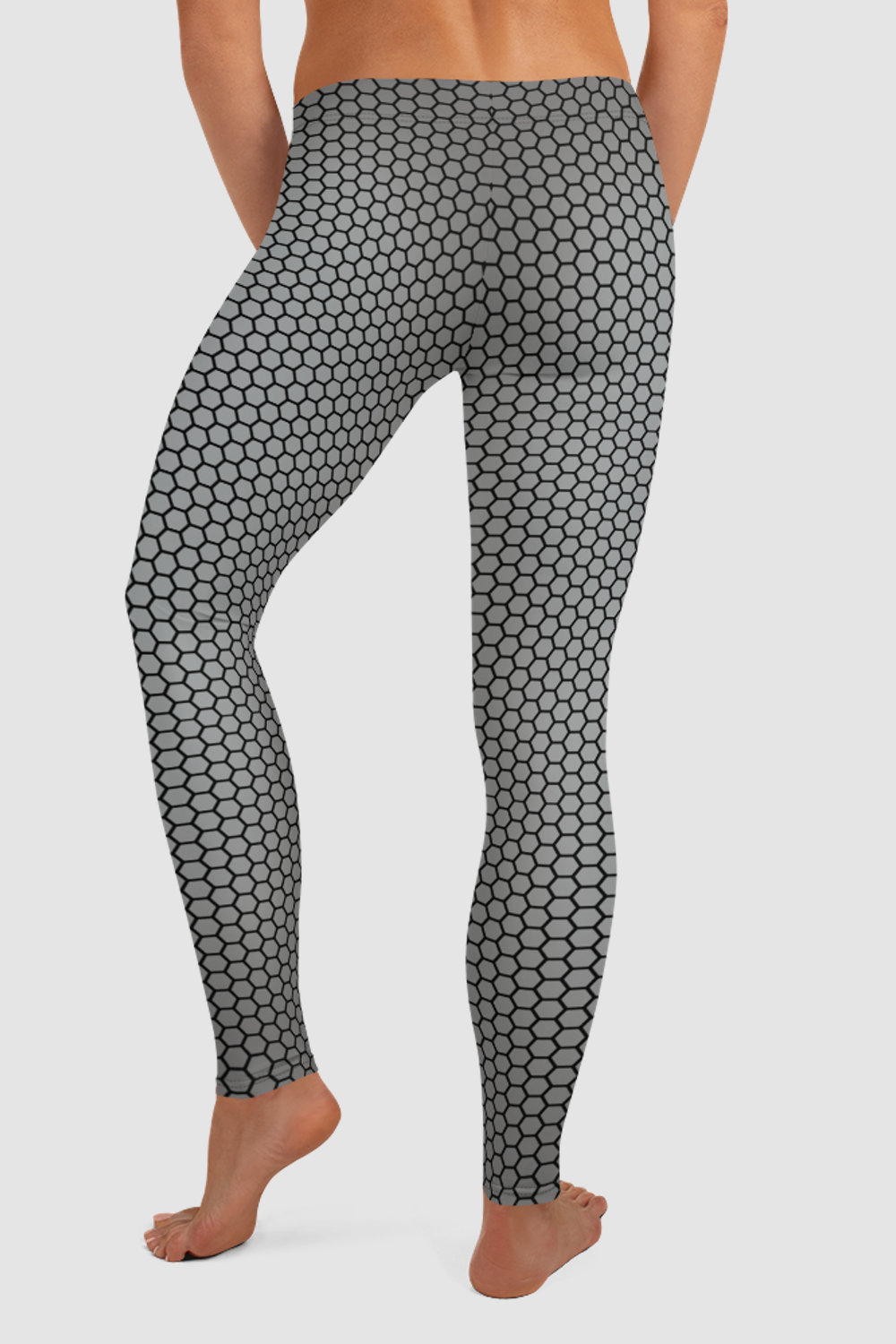 Midnight Silver Honeycomb Grid Pattern Women's Standard Yoga Leggings