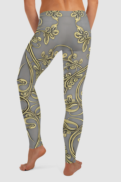 Elven Floral Vines Vintage White Gold Women's Standard Yoga Leggings