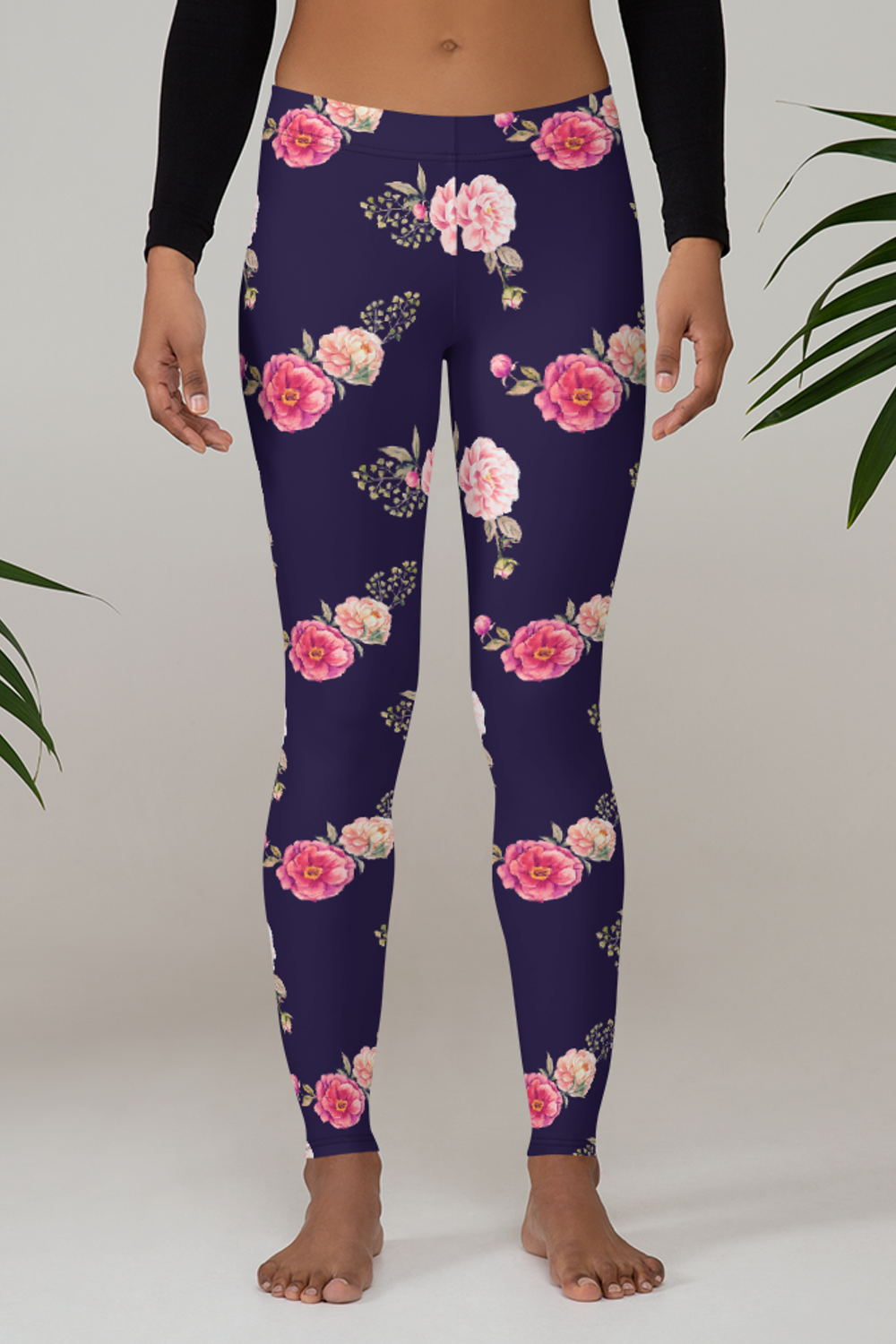 Rosy Plum Floral Watercolor Graphic Print Women's Standard Yoga Leggings