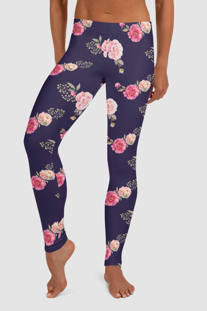 Rosy Plum Floral Watercolor Graphic Print Women's Standard Yoga Leggings