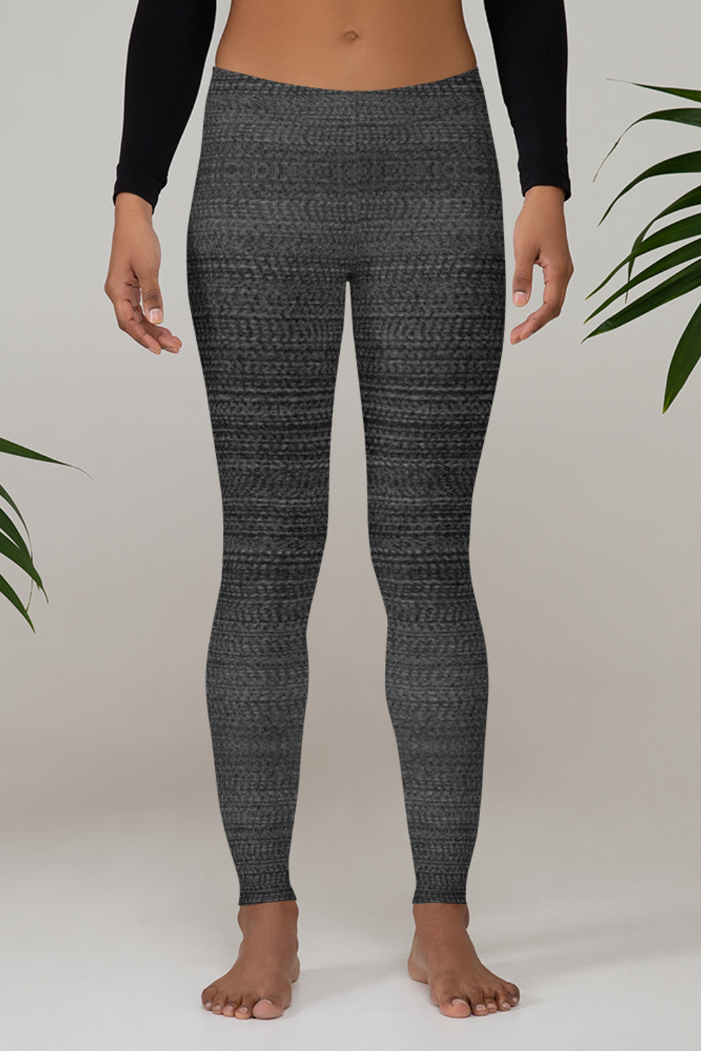 Dark Gray Faux Nylon Texture Print Women's Standard Yoga Leggings