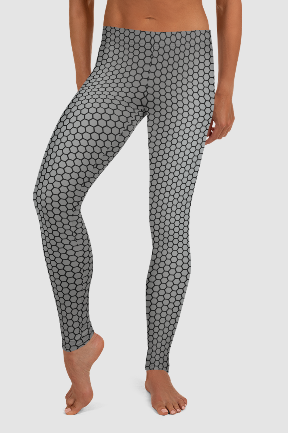 Midnight Silver Honeycomb Grid Pattern Women's Standard Yoga Leggings