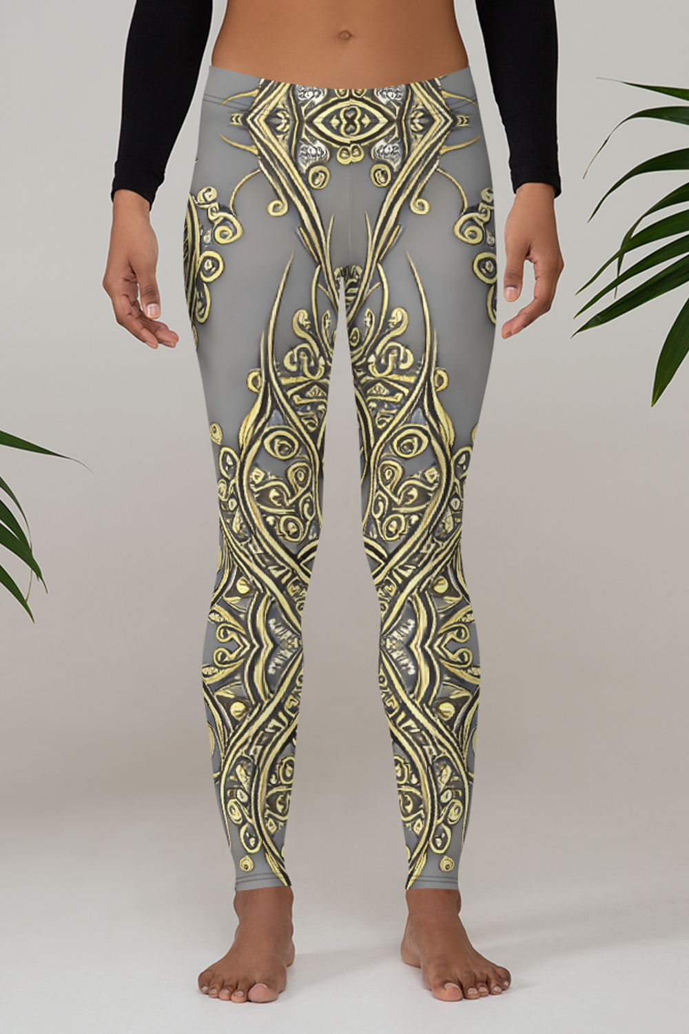 Elven Floral Vines Vintage White Gold Women's Standard Yoga Leggings