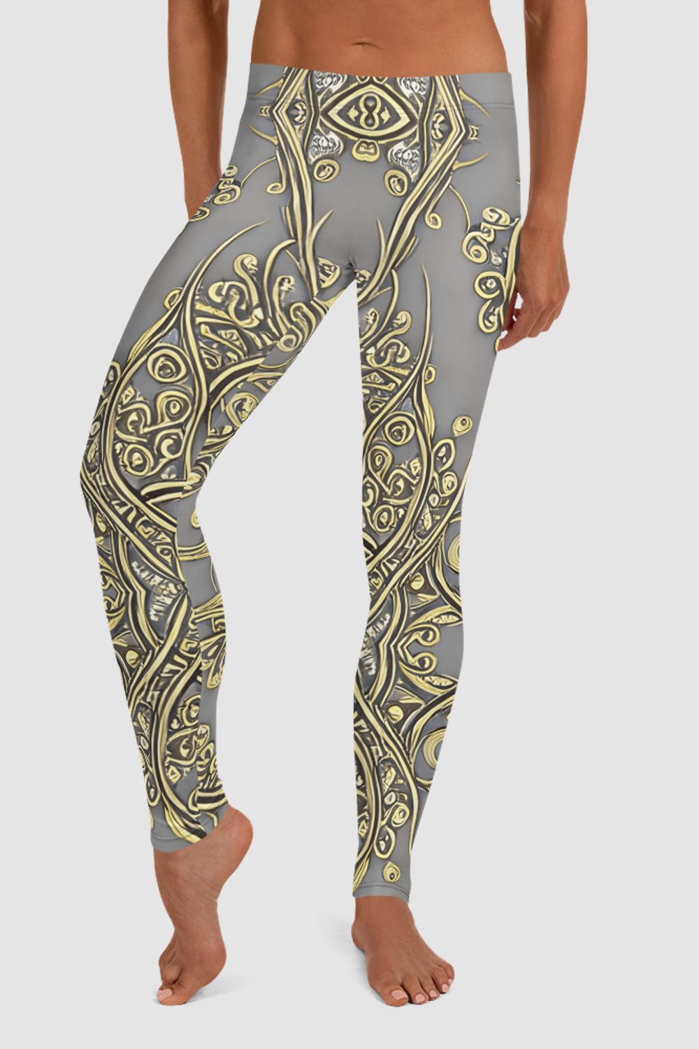 Elven Floral Vines Vintage White Gold Women's Standard Yoga Leggings