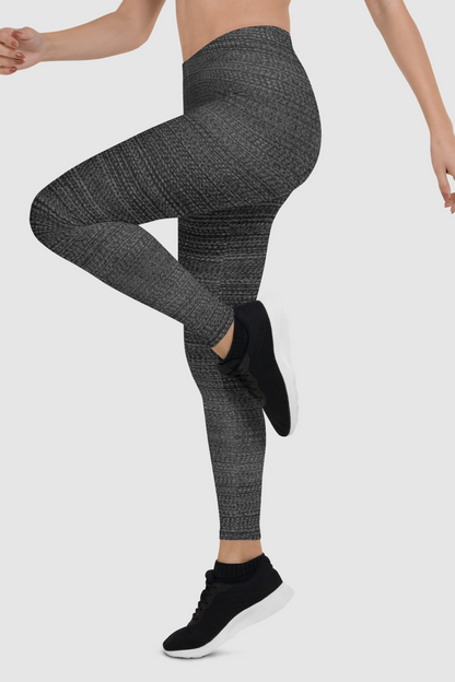 Dark Gray Faux Nylon Texture Print Women's Standard Yoga Leggings