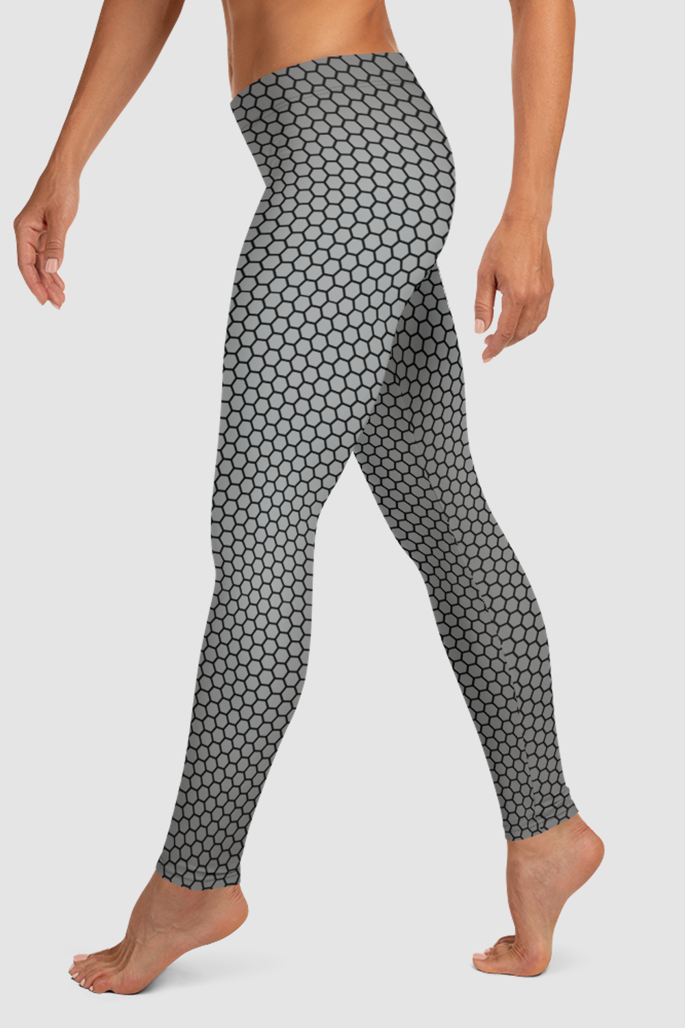 Midnight Silver Honeycomb Grid Pattern Women's Standard Yoga Leggings