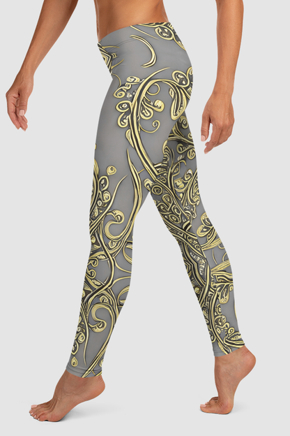 Elven Floral Vines Vintage White Gold Women's Standard Yoga Leggings