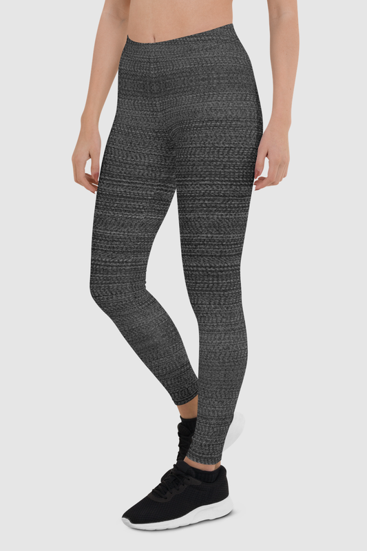 Dark Gray Faux Nylon Texture Print Women's Standard Yoga Leggings