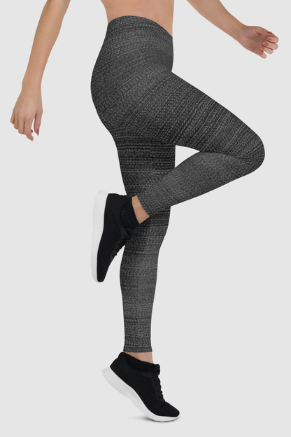 Dark Gray Faux Nylon Texture Print Women's Standard Yoga Leggings