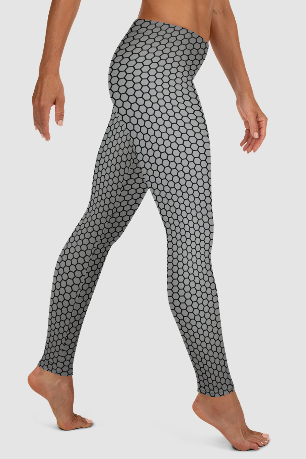 Midnight Silver Honeycomb Grid Pattern Women's Standard Yoga Leggings