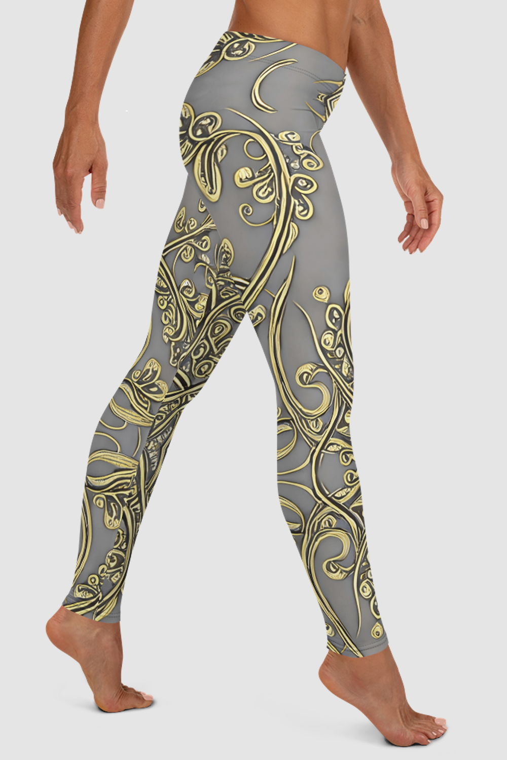 Elven Floral Vines Vintage White Gold Women's Standard Yoga Leggings