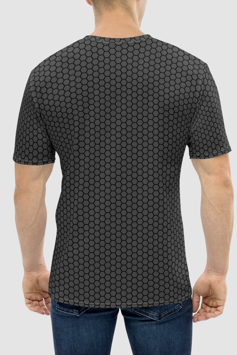 Storm Gray Honeycomb Grid Pattern Men's Sublimated T-Shirt