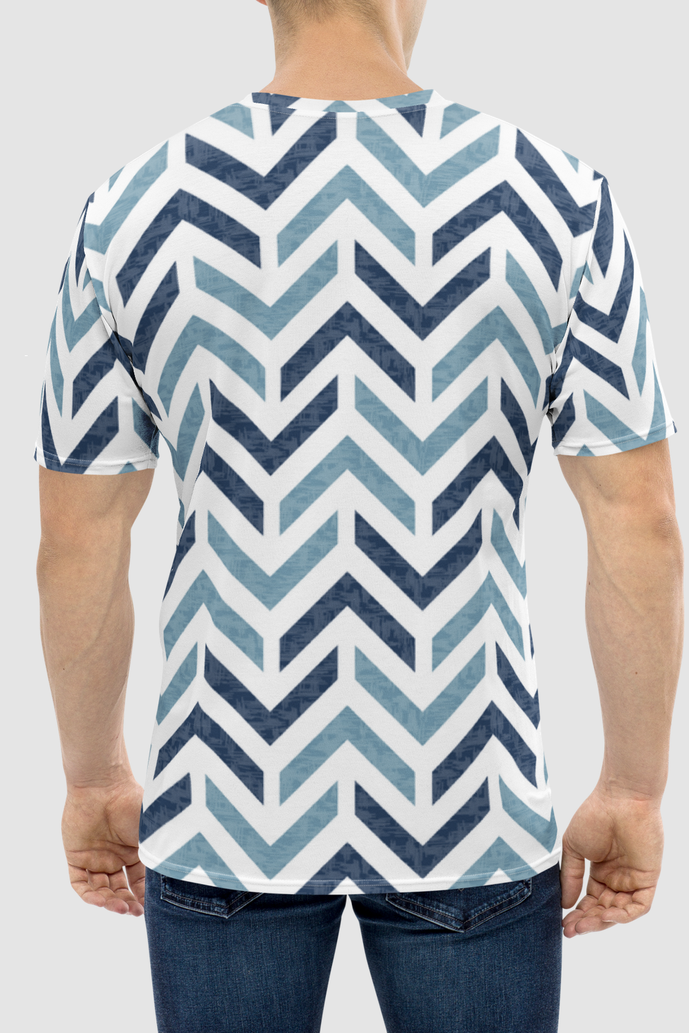 Retro Blue Stone Chevron Print Men's Sublimated T-Shirt