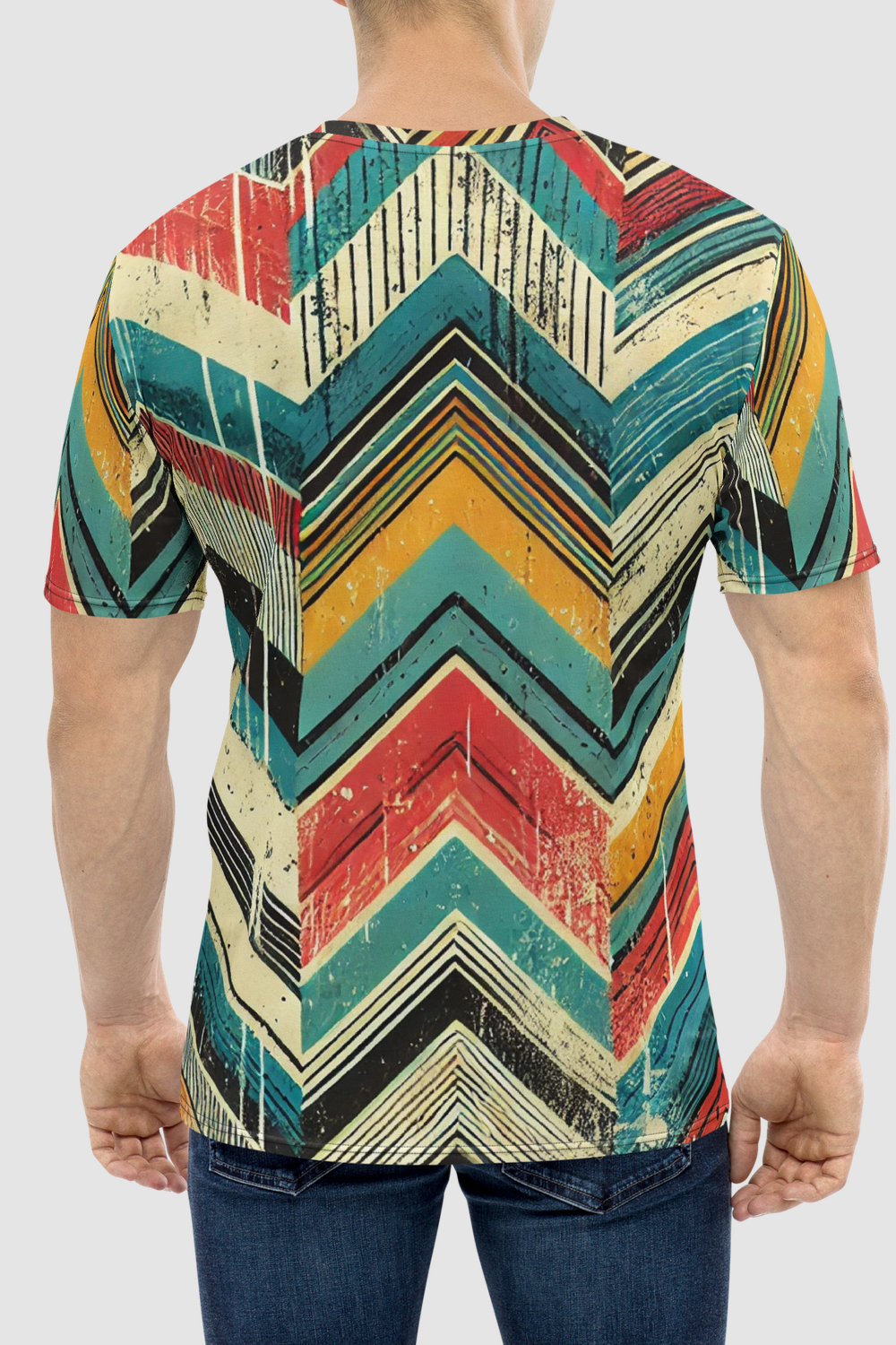 Grungy Multi-Colored Chevron Graphic Print Men's Sublimated T-Shirt