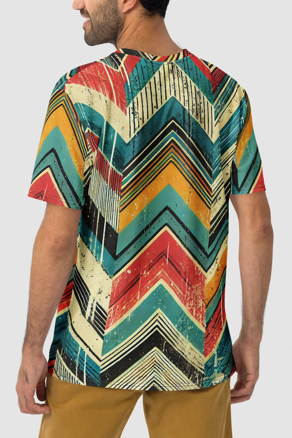 Grungy Multi-Colored Chevron Graphic Print Men's Sublimated T-Shirt