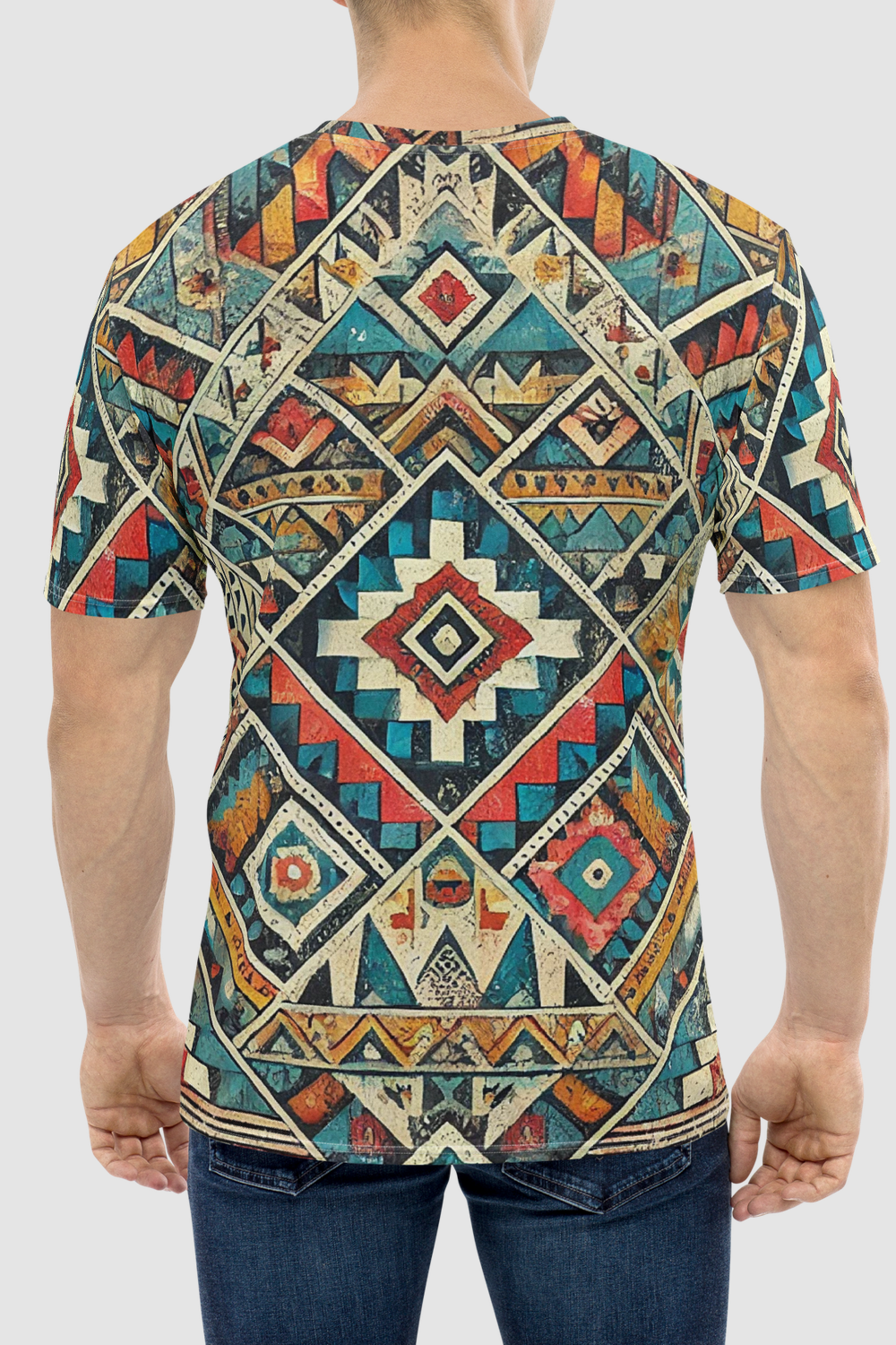 Grungy Multi-Colored Aztec Graphic Print Men's Sublimated T-Shirt