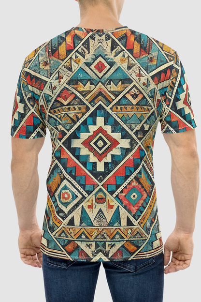 Grungy Multi-Colored Aztec Graphic Print Men's Sublimated T-Shirt