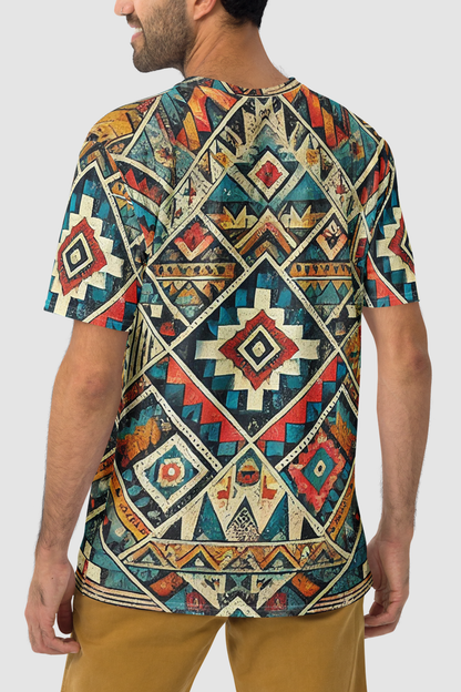 Grungy Multi-Colored Aztec Graphic Print Men's Sublimated T-Shirt