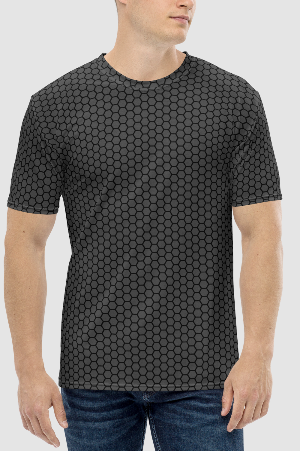 Storm Gray Honeycomb Grid Pattern Men's Sublimated T-Shirt