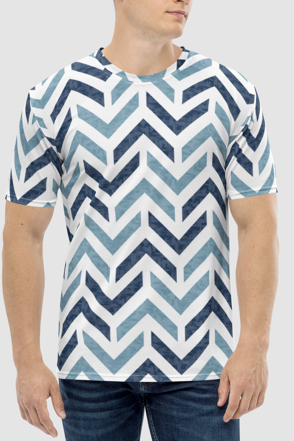 Retro Blue Stone Chevron Print Men's Sublimated T-Shirt