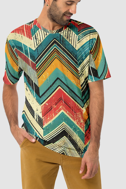 Grungy Multi-Colored Chevron Graphic Print Men's Sublimated T-Shirt