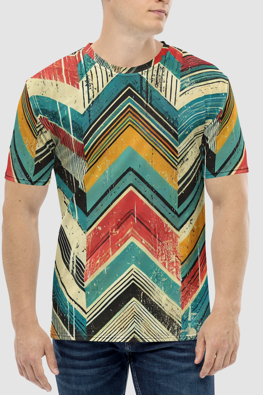 Grungy Multi-Colored Chevron Graphic Print Men's Sublimated T-Shirt