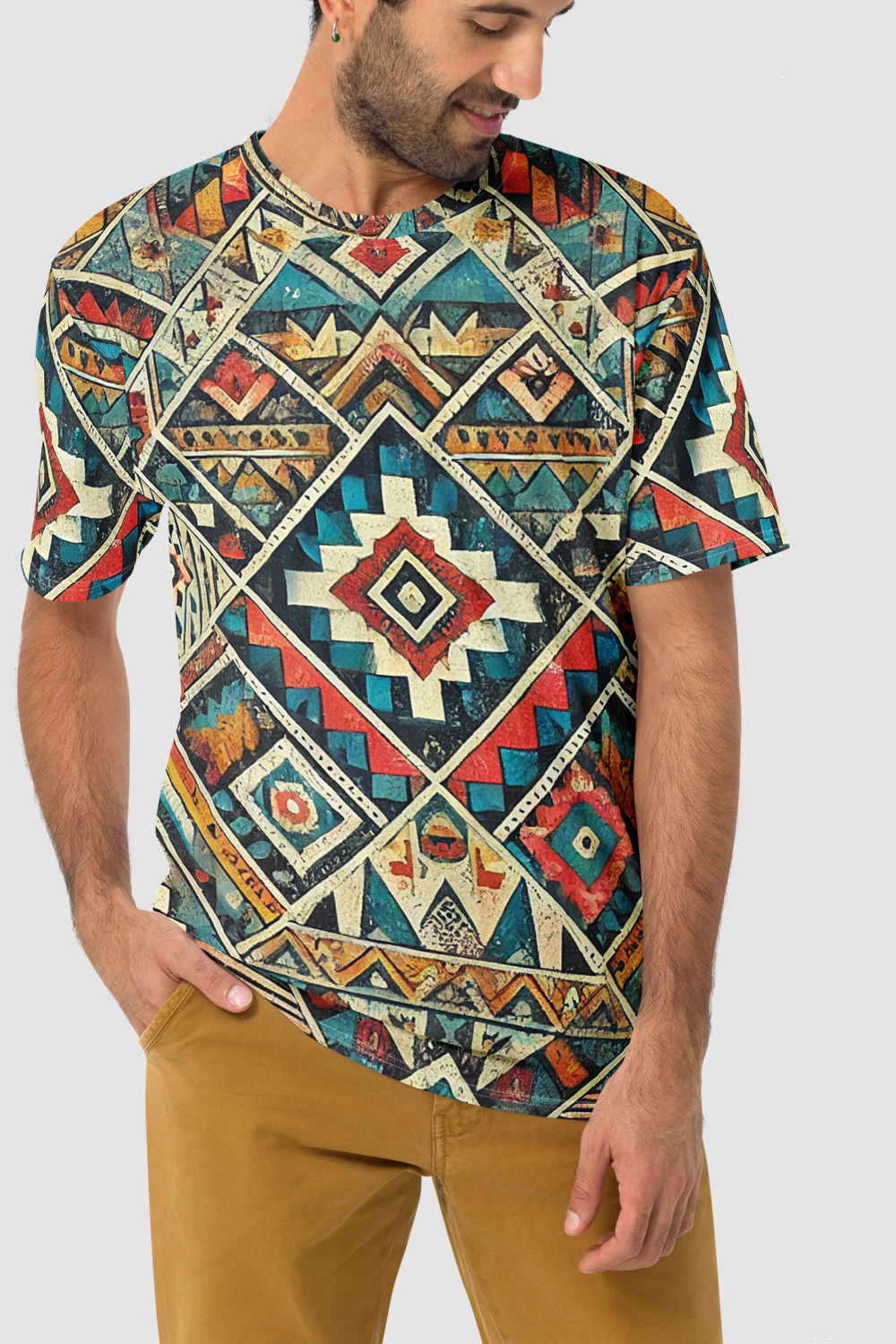 Grungy Multi-Colored Aztec Graphic Print Men's Sublimated T-Shirt