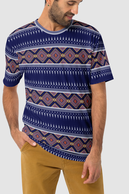 Exotic Midnight Blue Ethnic Graphic Print Men's Sublimated T-Shirt