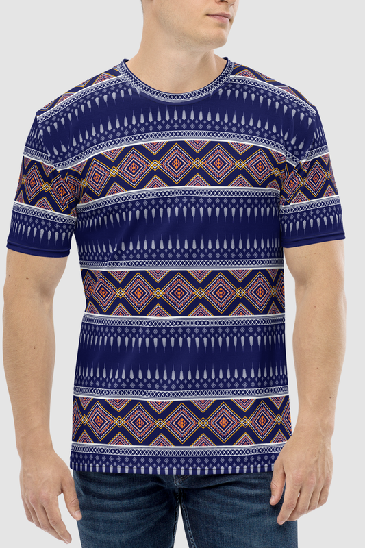 Exotic Midnight Blue Ethnic Graphic Print Men's Sublimated T-Shirt