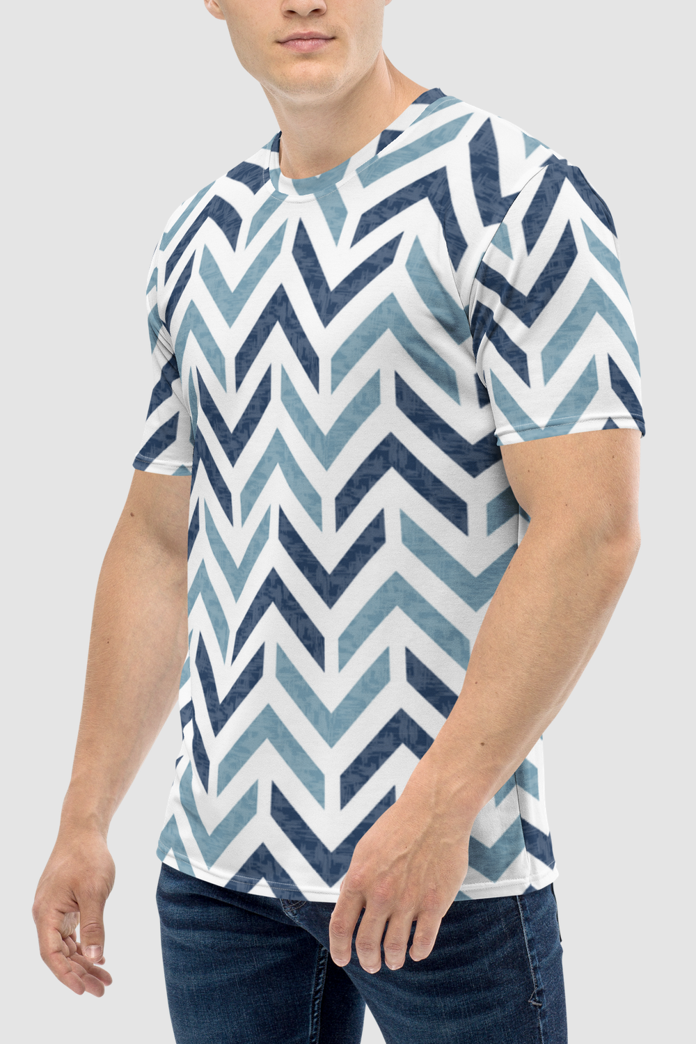 Retro Blue Stone Chevron Print Men's Sublimated T-Shirt