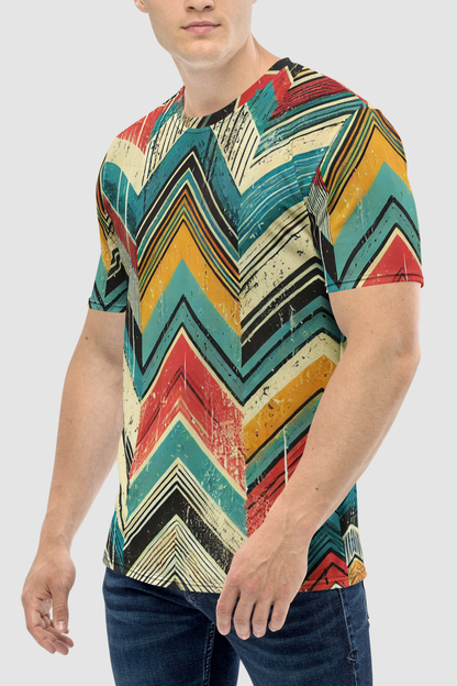 Grungy Multi-Colored Chevron Graphic Print Men's Sublimated T-Shirt