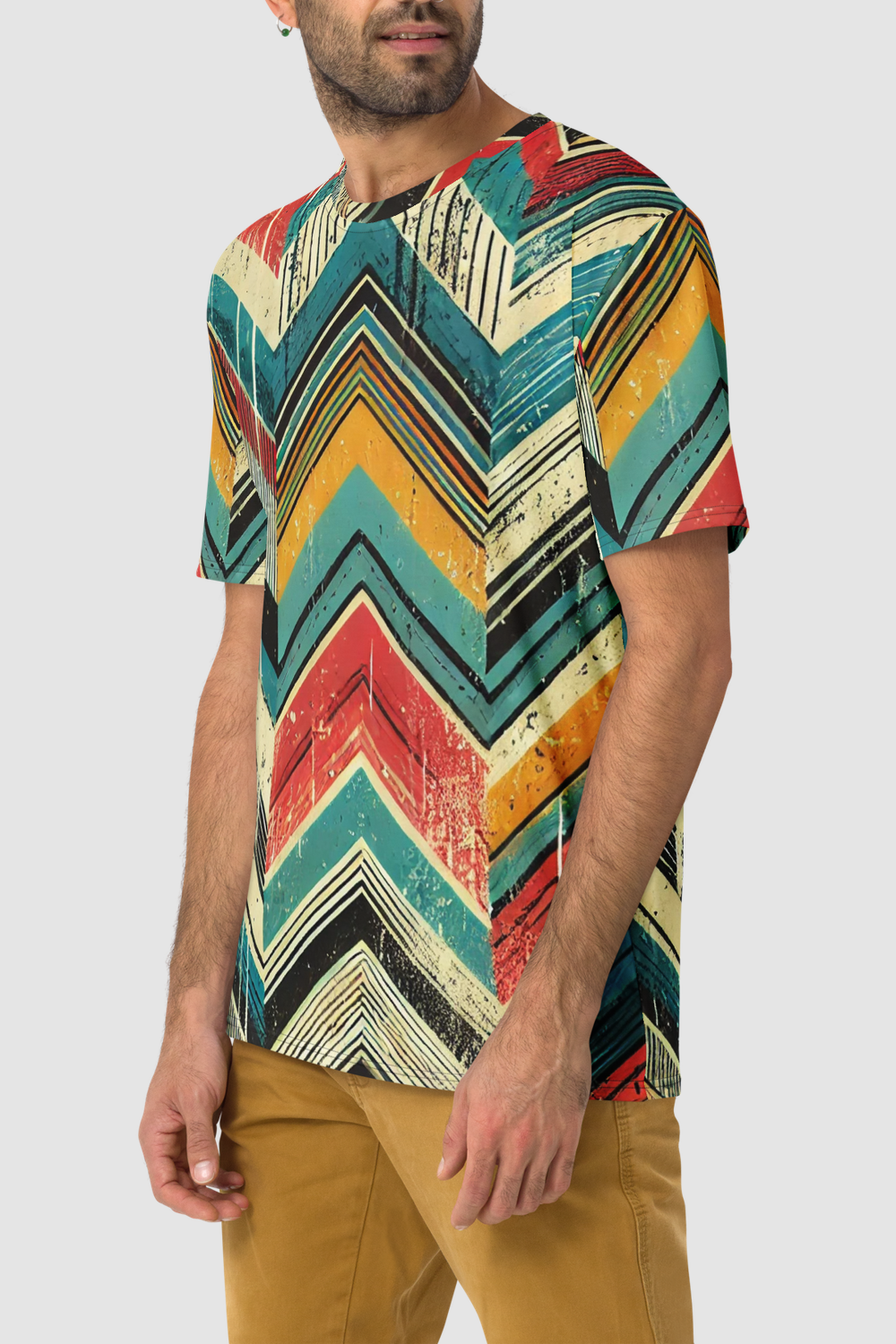 Grungy Multi-Colored Chevron Graphic Print Men's Sublimated T-Shirt