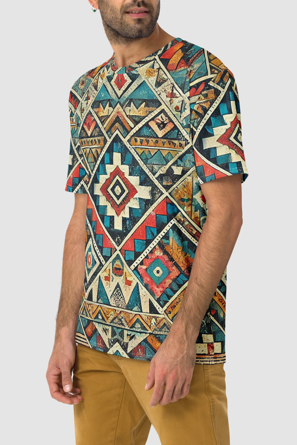 Grungy Multi-Colored Aztec Graphic Print Men's Sublimated T-Shirt