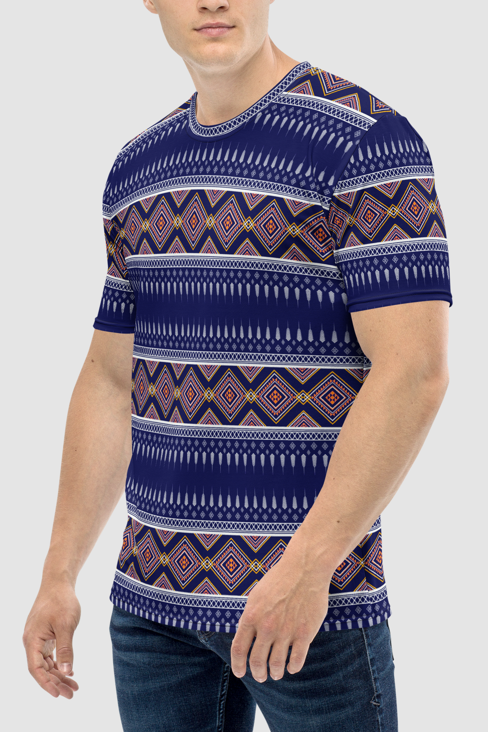 Exotic Midnight Blue Ethnic Graphic Print Men's Sublimated T-Shirt