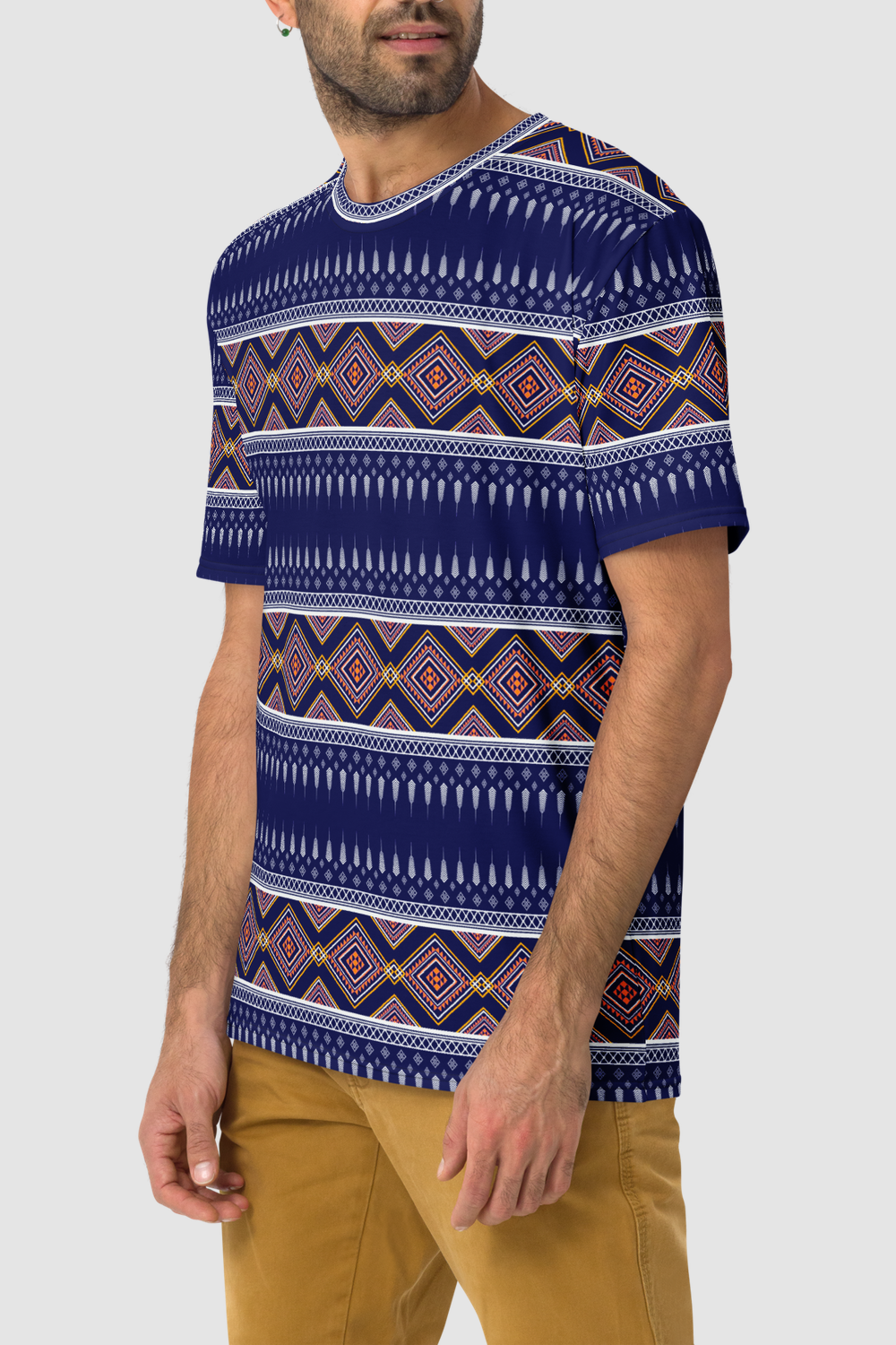 Exotic Midnight Blue Ethnic Graphic Print Men's Sublimated T-Shirt