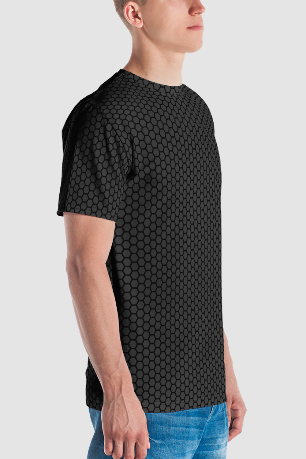 Storm Gray Honeycomb Grid Pattern Men's Sublimated T-Shirt