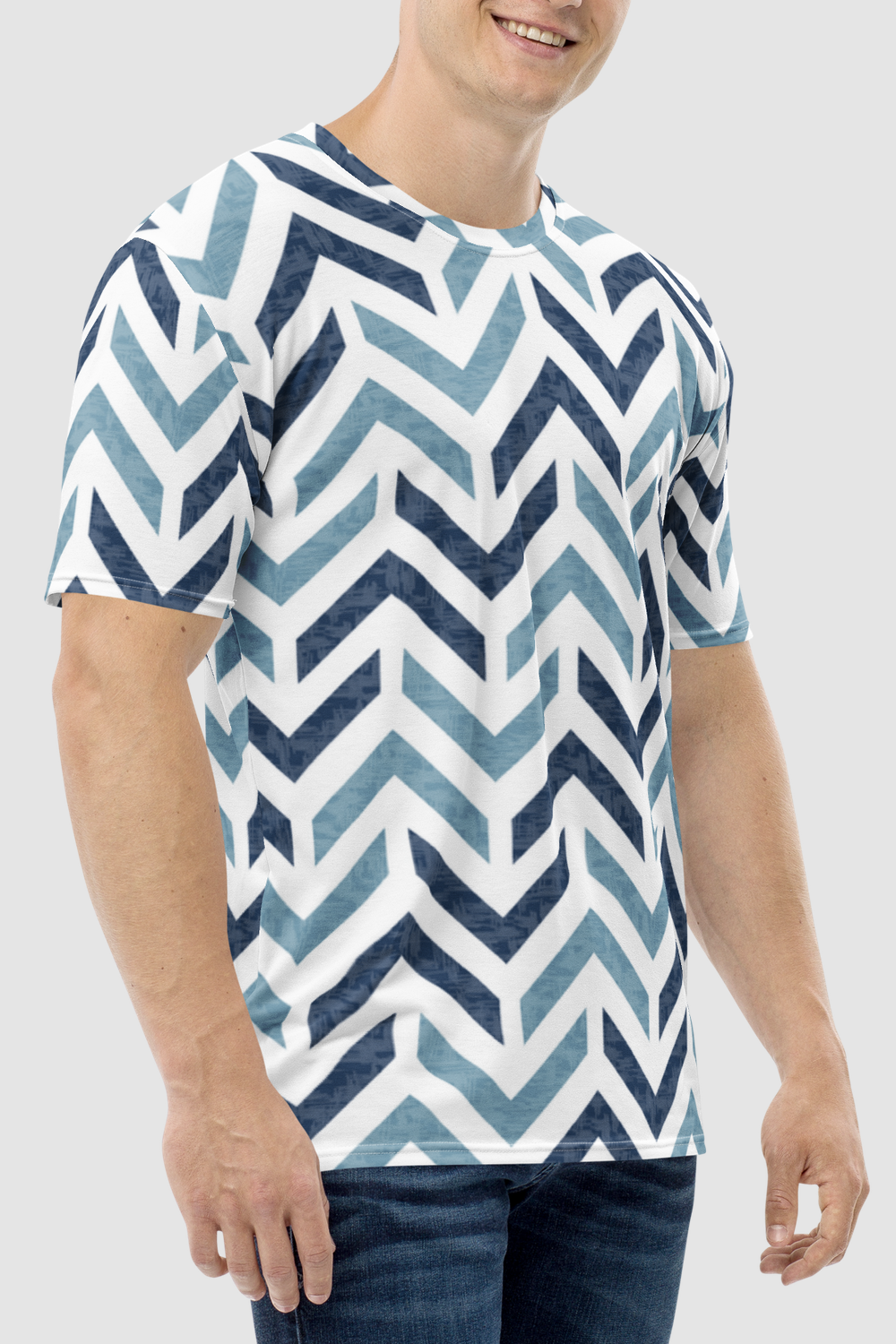 Retro Blue Stone Chevron Print Men's Sublimated T-Shirt