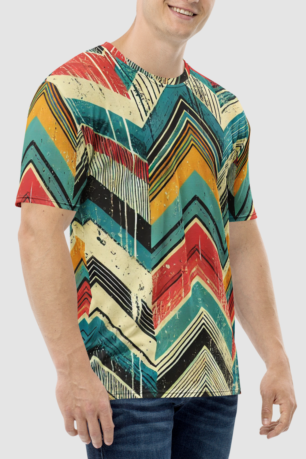 Grungy Multi-Colored Chevron Graphic Print Men's Sublimated T-Shirt