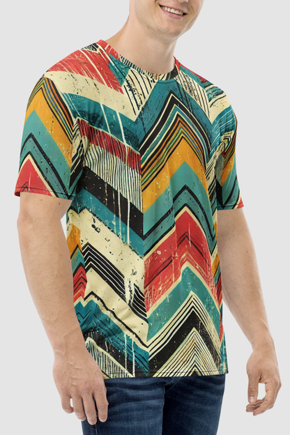 Grungy Multi-Colored Chevron Graphic Print Men's Sublimated T-Shirt