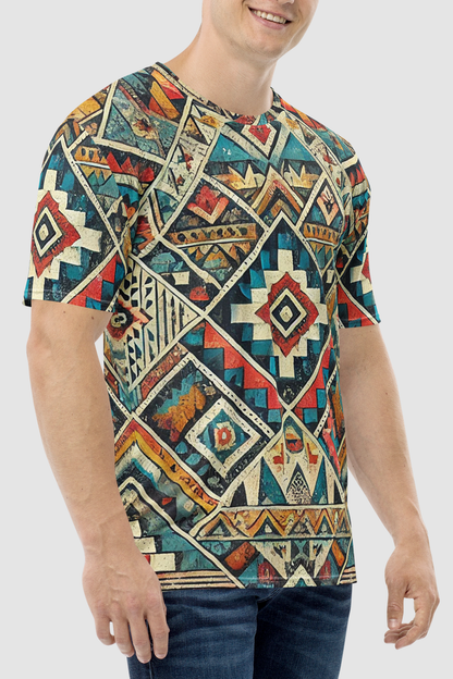 Grungy Multi-Colored Aztec Graphic Print Men's Sublimated T-Shirt