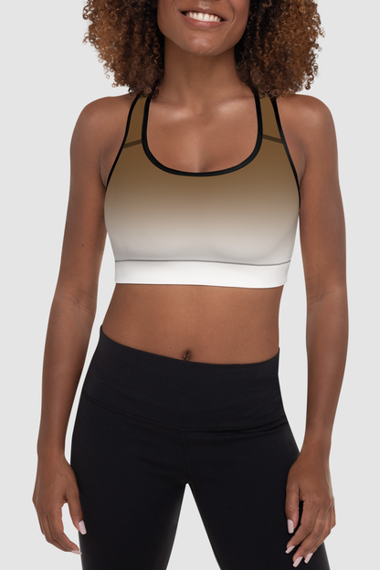 Brown White Gradient Print Women's Padded Sports Bra