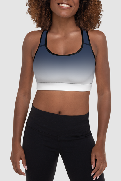 Navy White Gradient Print Women's Padded Sports Bra