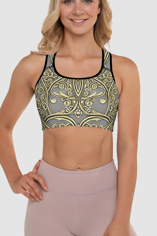 Elven Floral Vines Vintage White Gold Women's Padded Sports Bra