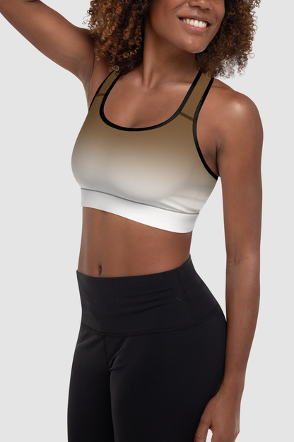 Brown White Gradient Print Women's Padded Sports Bra