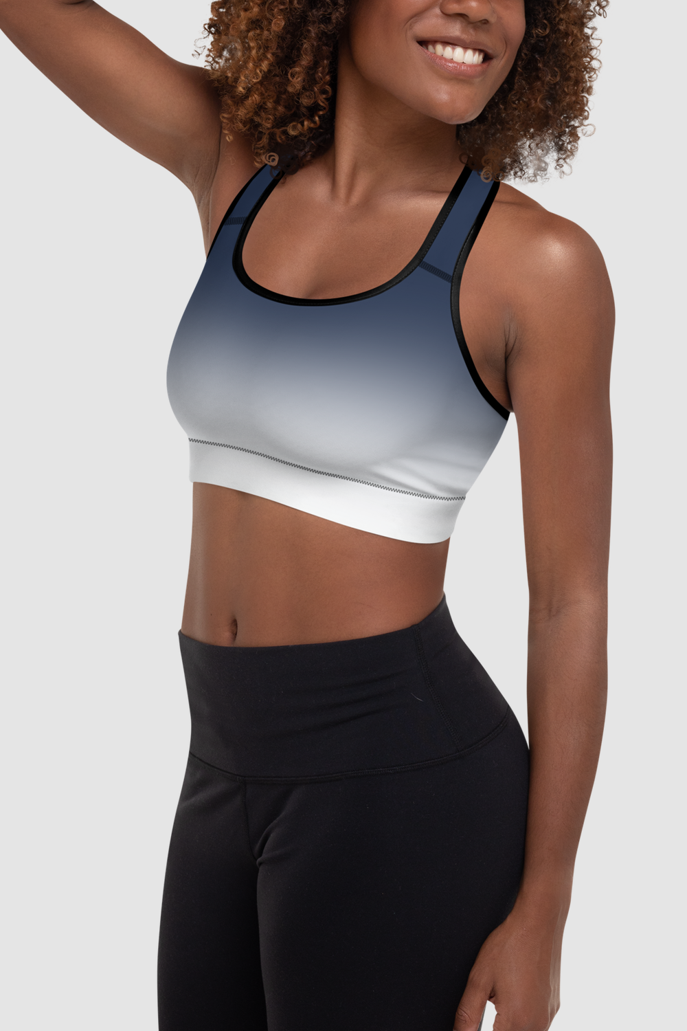 Navy White Gradient Print Women's Padded Sports Bra