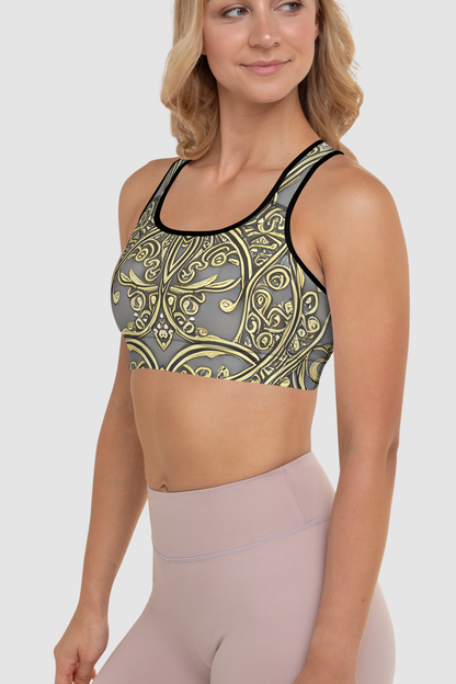 Elven Floral Vines Vintage White Gold Women's Padded Sports Bra