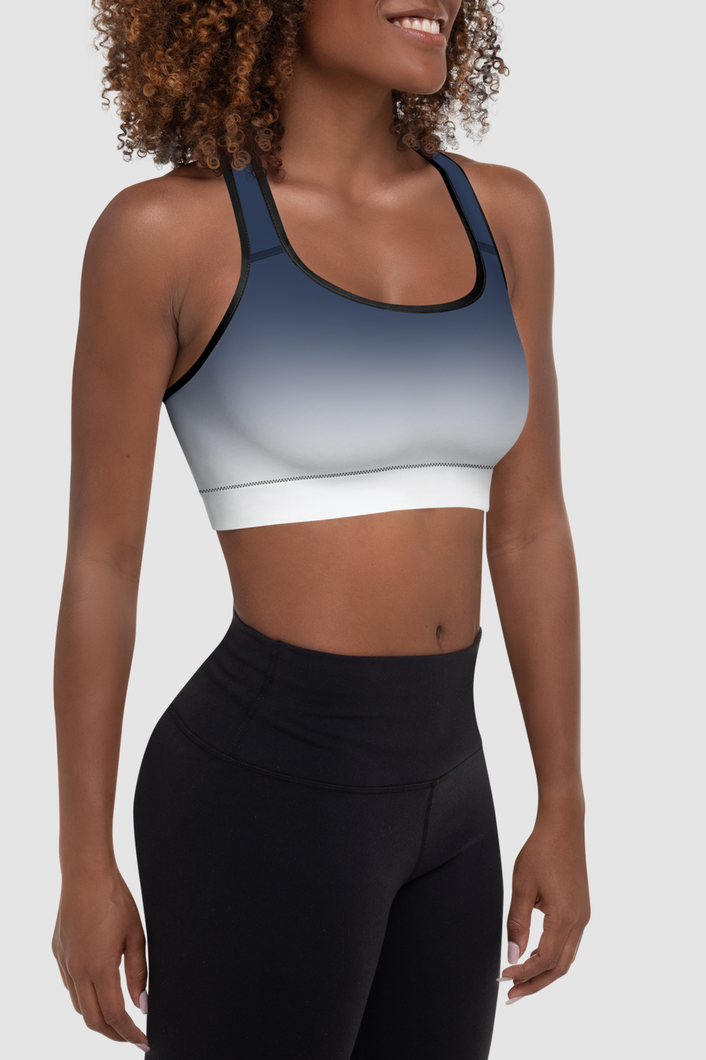 Navy White Gradient Print Women's Padded Sports Bra