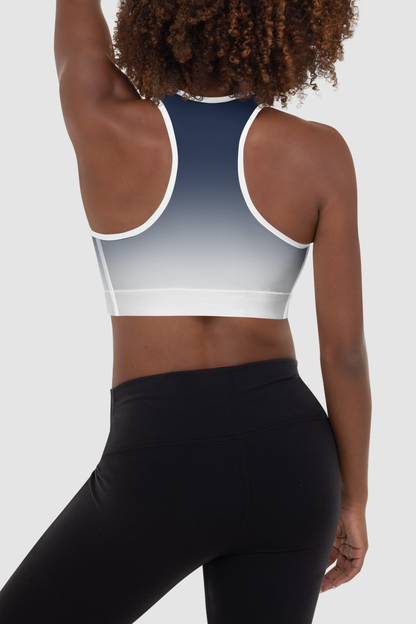 Navy White Gradient Print Women's Padded Sports Bra