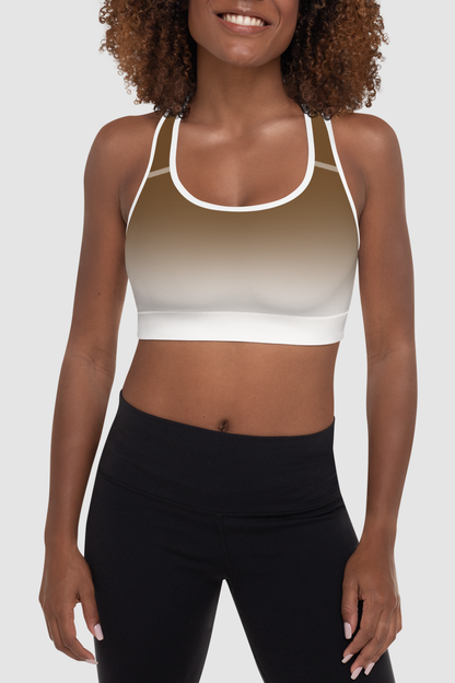 Brown White Gradient Print Women's Padded Sports Bra